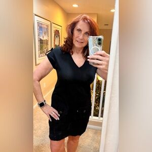 Anne Fontaine Knit Black V-Neck Dress with Pockets Size 10